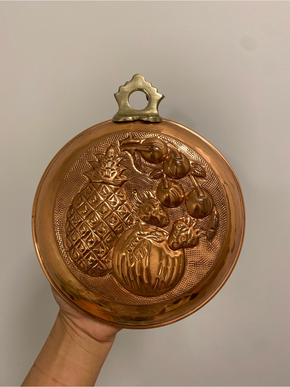 Stunning vintage copper kitchen mold with fruit
